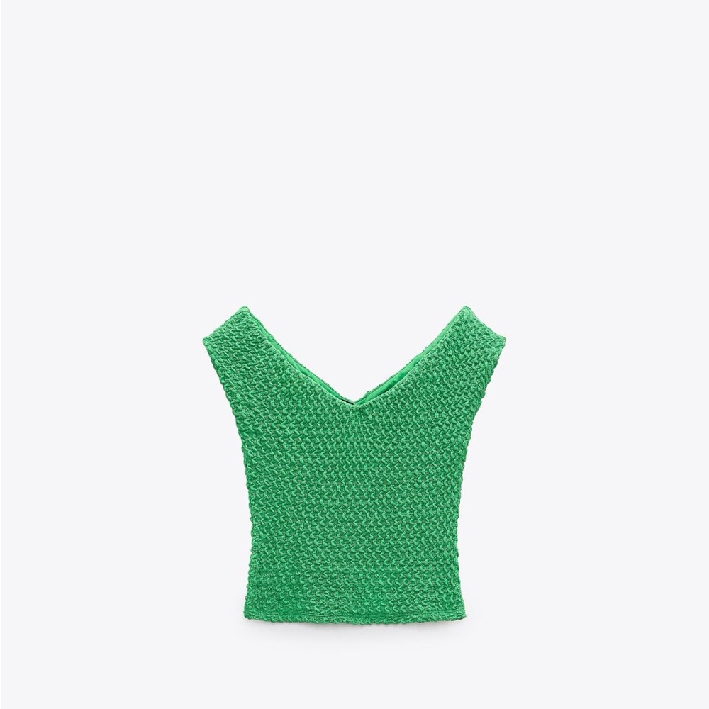 Zara Green Textured Crop Top